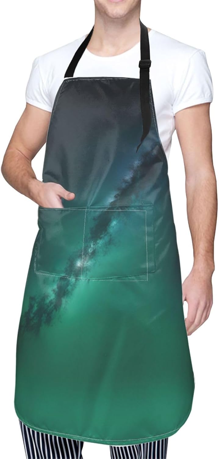 Galaxy Green print Waterproof chef's apron with pocket apron for kitch