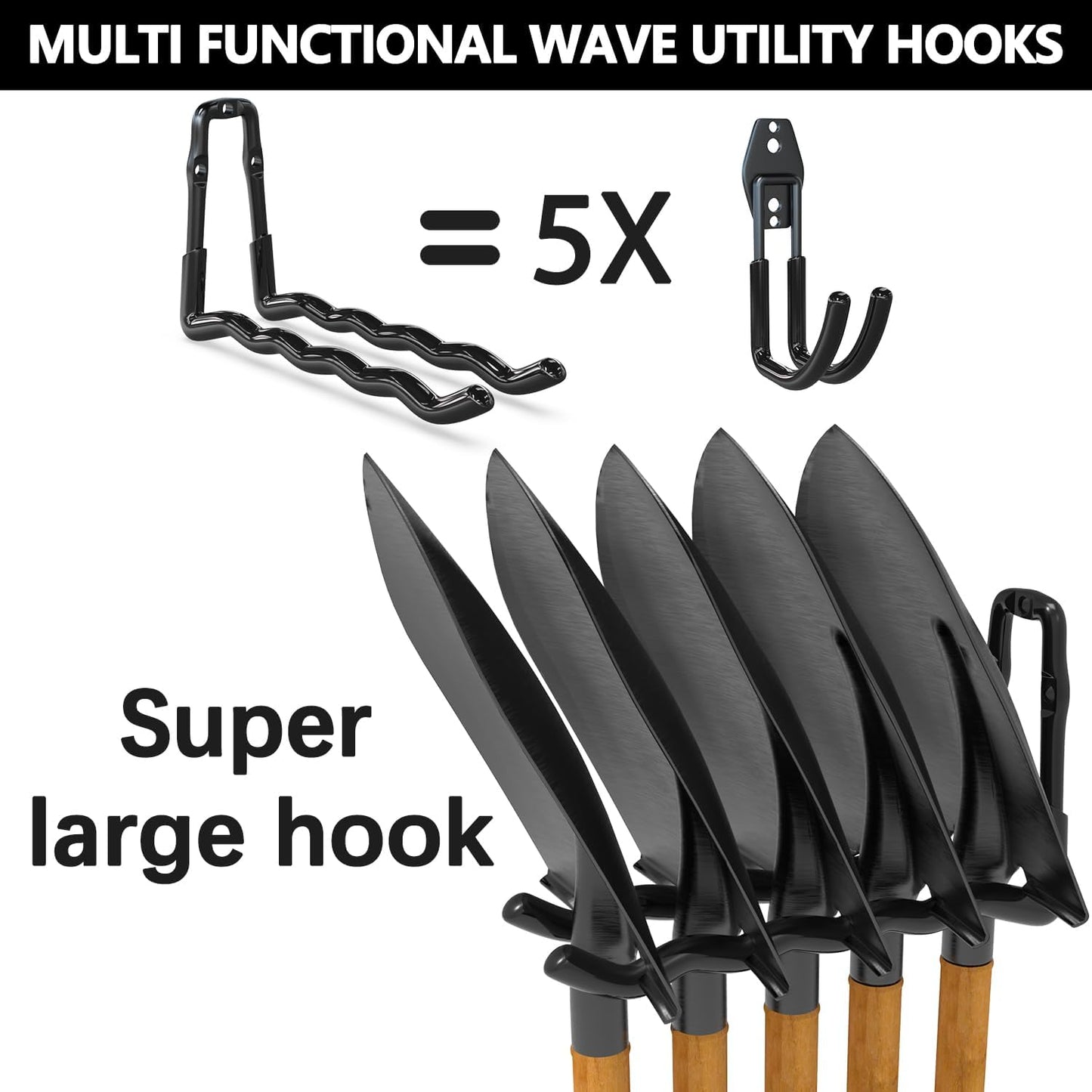 3-H Super Heavy Duty Garage Hooks 14 Pack, One-Piece Construction Garage Wall Hooks, Garage Hanger & Organizer Wall Mount for Ladders, Bikes, Chairs, WeedEaters, Shovels, Garden Tools (Black)
