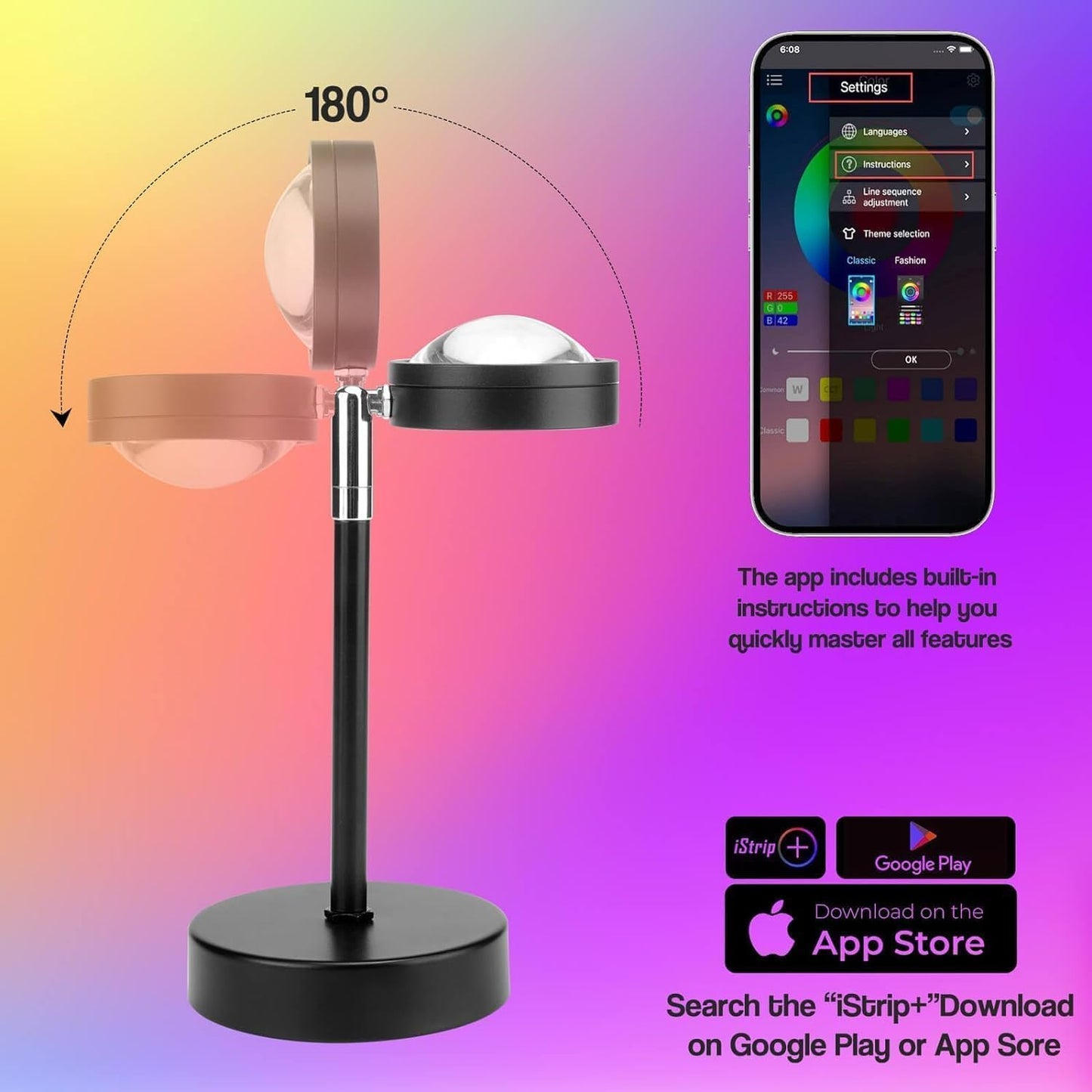 Sunset Lamp Projection, Sunset Night Light Rainbow Projector 180° 16 Color Changing 4 Modes, Vlog, Photography, Decorative, Party Decor, Gift for Women(16 Color) (red)