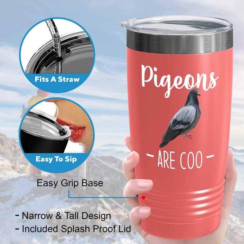 Bird Lover Coral Edition Viking Tumbler 20oz - Pgeons are coo - Hummingbird Nest Cage Parrot Dad Gardening Outdoor Birdwatcher Feeder
