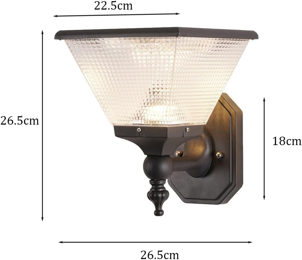 Outdoor Solar Wall Sconce Light Fixture, LED Dusk to Dawn Exterior Wall Lamp Mount, Automatic On/Off, Aluminum Black High Translucent PC Shade for Courtyard, Garden, Entryway Cottage