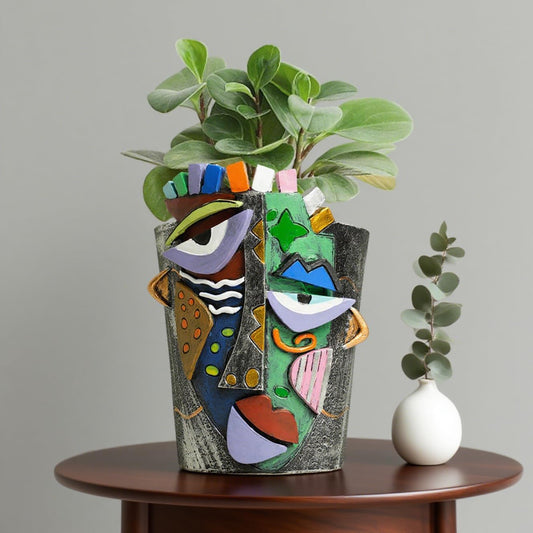 Abstract Face Planter Pot, Picasso Head Vase for Home Decor, Flowers Pot for Garden and Backyard (Gray Face)