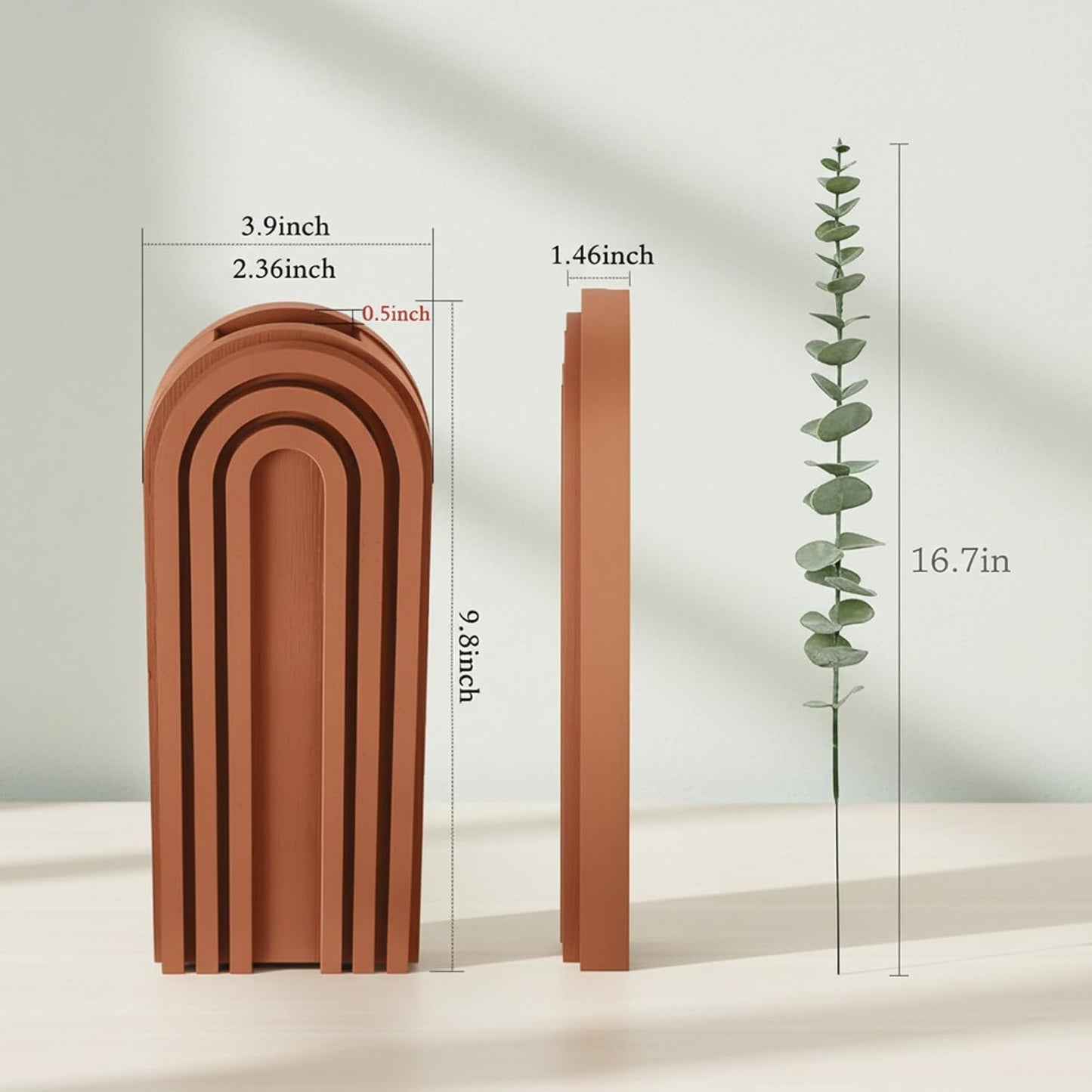 2 Pack Wood Wall Planter Vase Set with Artificial Eucalyptus, Modern Farmhouse Hanging Planters for Indoor Plants, Boho Home Wall Decor for Living Room, Bedroom, Office, Entryway, Hallway, Patio