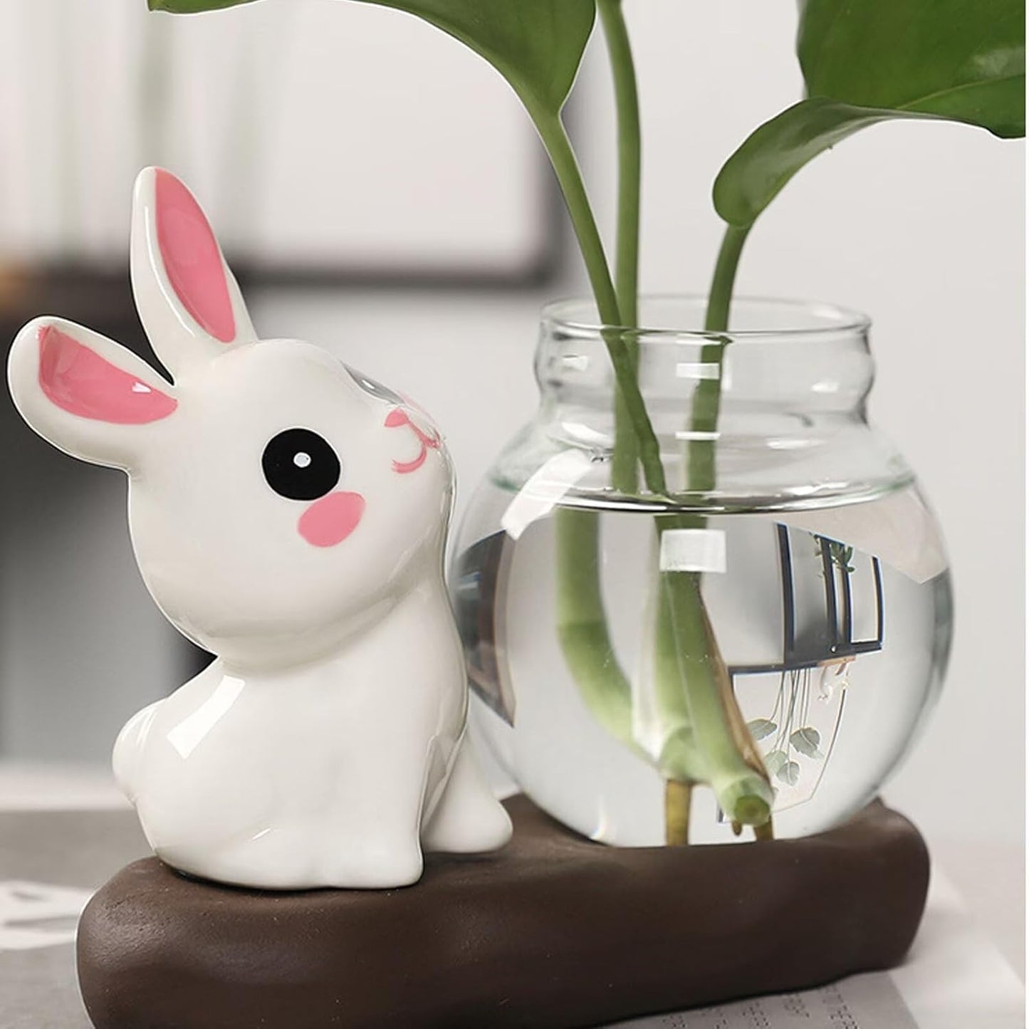 2pcs Desktop Glass Planter Vase Holder,Creative Ceramic Panda Shape Vase for Hydroponic Plants,Planters Clear Hydroponic Vase, Flowers Plants for Decorative Centerpiece,Table Decor