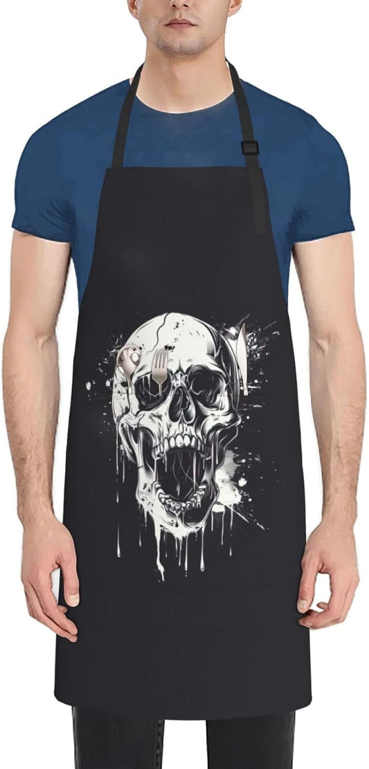 horror ghost skull print Waterproof chef's apron with pocket apron for kitchen cooking baking barbecue and gardening