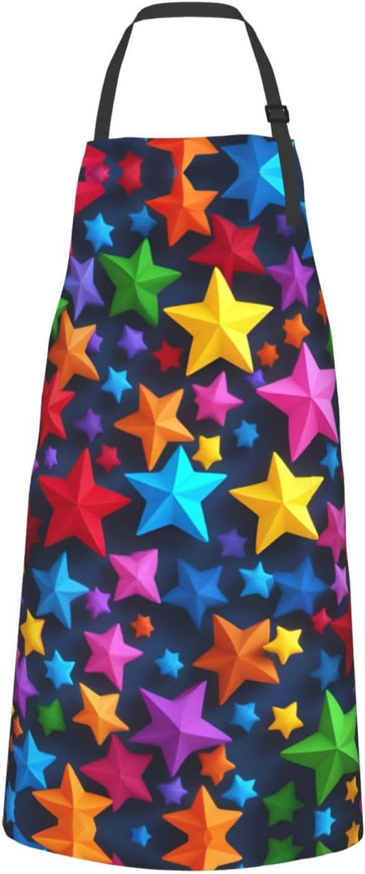 color stars print Waterproof chef's apron with pocket apron for kitchen cooking baking barbecue and gardening