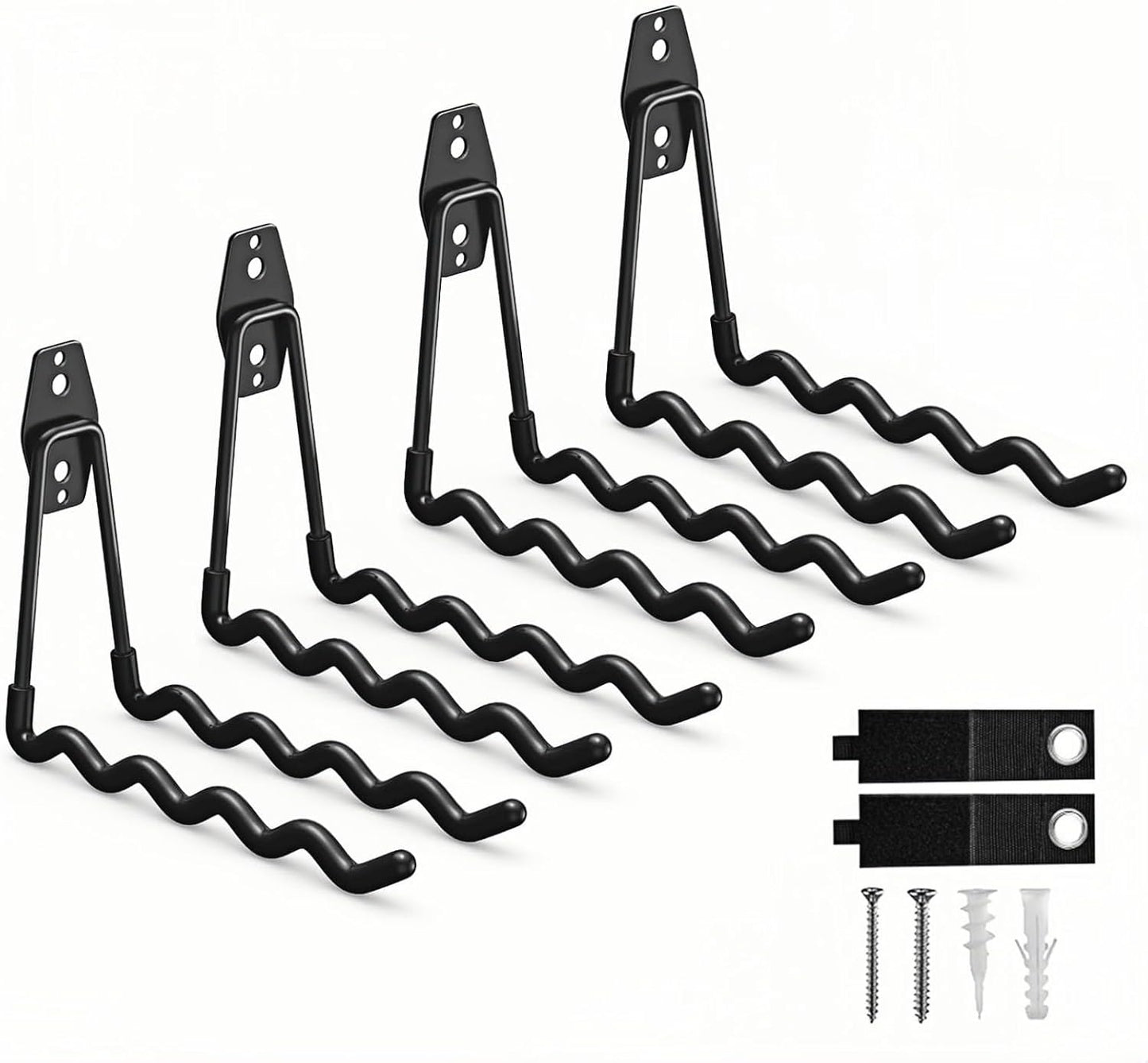 4 Pack Garage Hooks Heavy Duty with Anti-Slip Coating, Steel Utility Wave Hooks for Hanging Ropes, Bikes, Garden Tools, Hoses and More (Black)