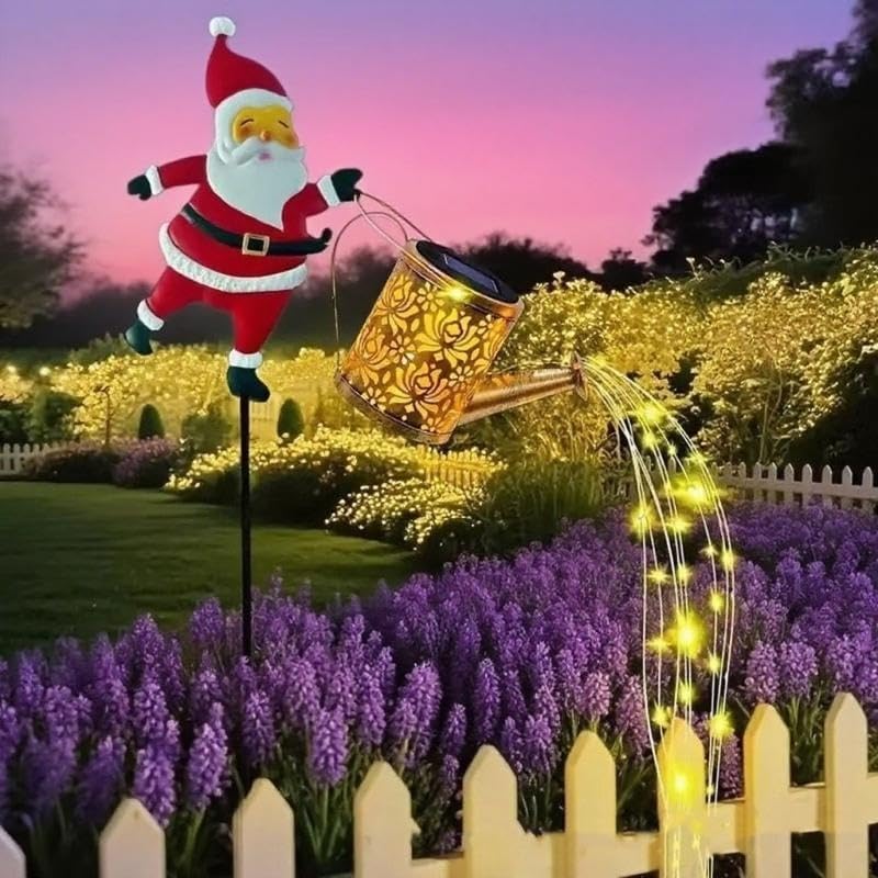 Solar Santa Kettle Light - Automatic Christmas Garden Decor with Warm White LED, Weather-Resistant Iron Construction (Warm White)