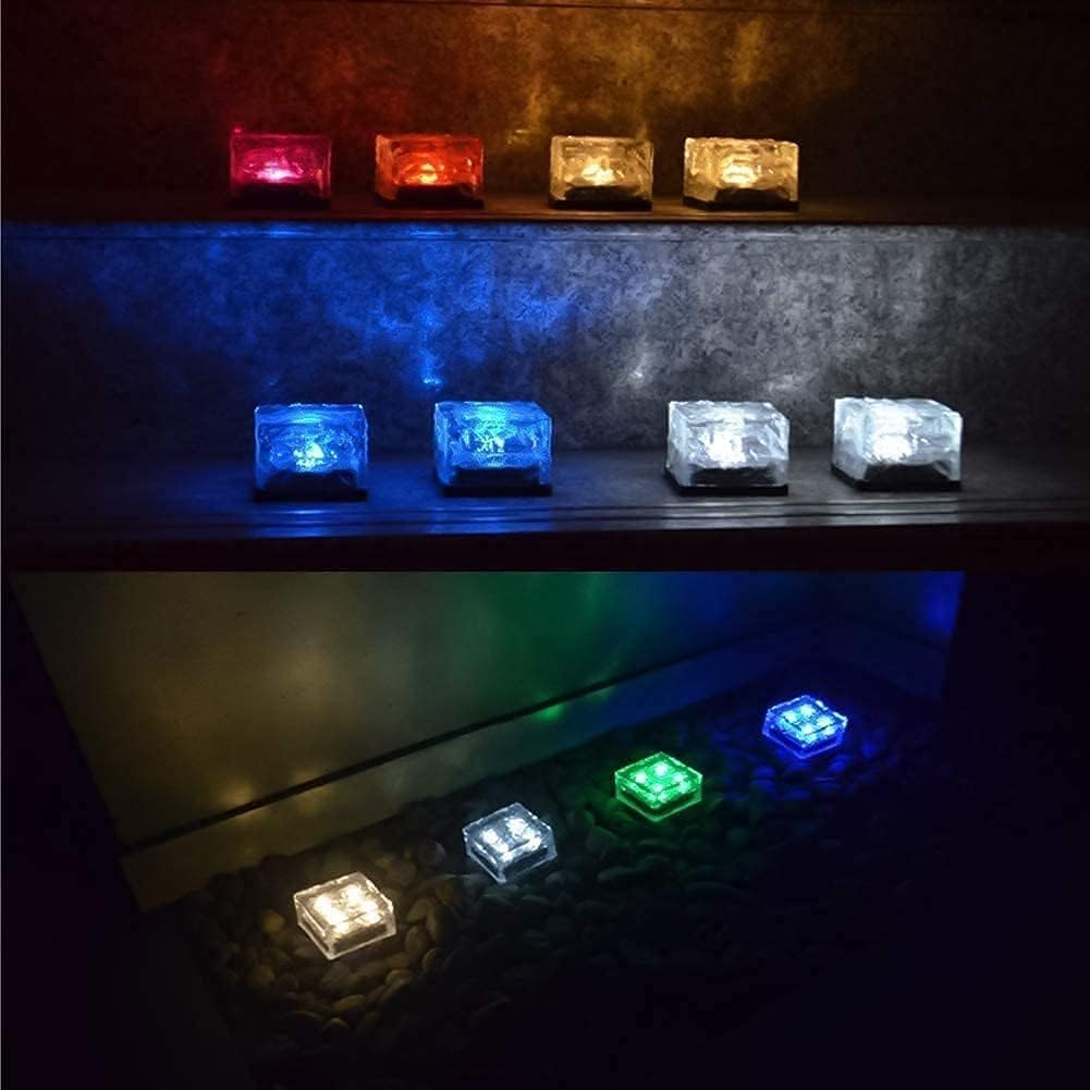 Solar Ice Glass Light,2 Packs Solar Powered Garden Lights, Waterproof IP68 Outdoor Table & Path Lights, Decorative Ice Cube for Yard (Blue)