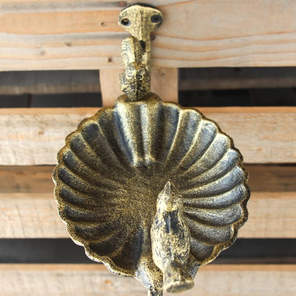 Cast Iron Wall Bird Feeder,Gold Wild Life Birds Bath for Outdoors,Pati