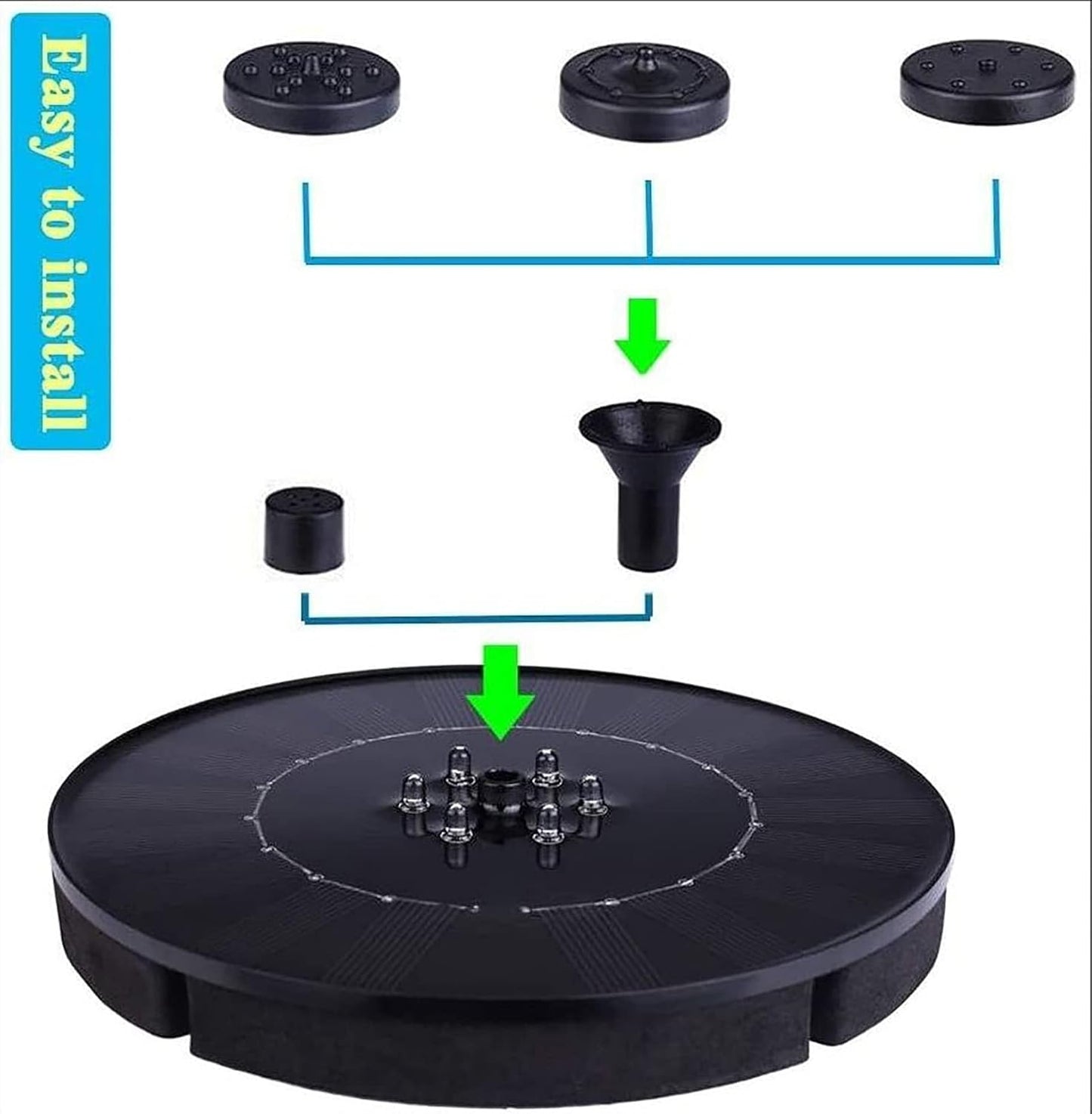 Garden Solar Fountain Pump 2.4W Bird Bath Floating Fountain Free Standing Solar Pond Pump with LED Lights and 4 Nozzles Solar Water Fountain Kit for Pond Pool Outdoor Garden-2.4w 18cm(7inch)