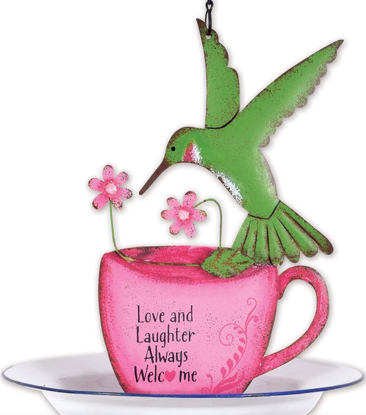 Sunset Vista Designs for The Birds Enameled Cup & Saucer Hanging Birdfeeder, 16.25-Inch, Hummingbird
