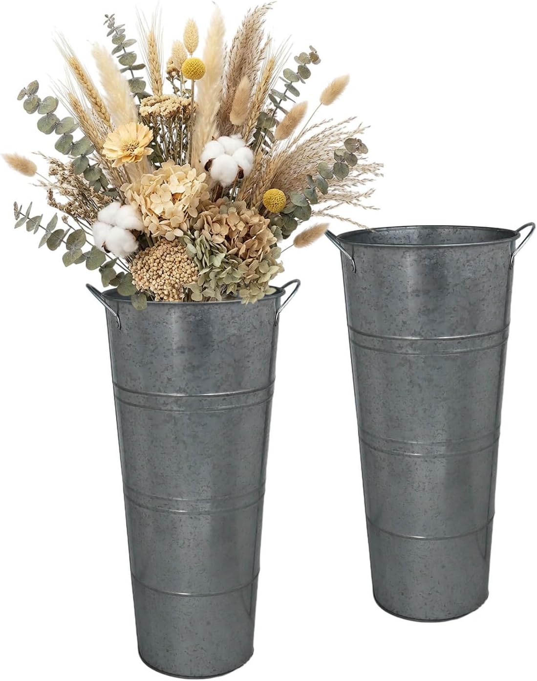 vensovo Metal Flower Bucket Vase, 15 Inch Tall Transparent Black Rustic Farmhouse Centerpiece for Spring Home Decor & Wedding, Set of 2