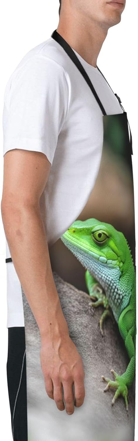 Green Lizard print Waterproof chef's apron with pocket apron for kitchen cooking baking barbecue and gardening