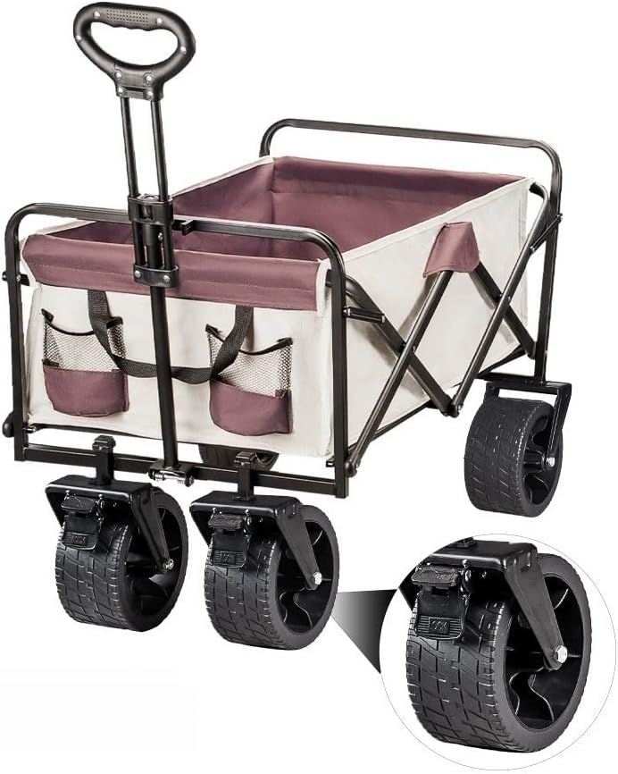 Trolley Folding Cart with Wheels Foldable Wagon Camping Outdoor Shopping Push (Black)
