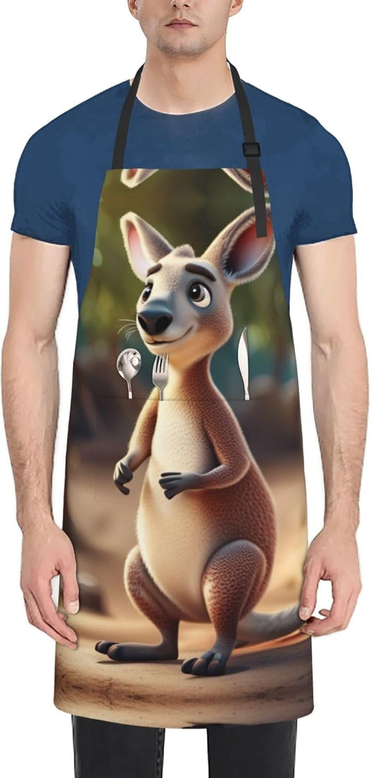 Funny Cartoon Kangaroo Zoo (2) print Waterproof chef's apron with pock