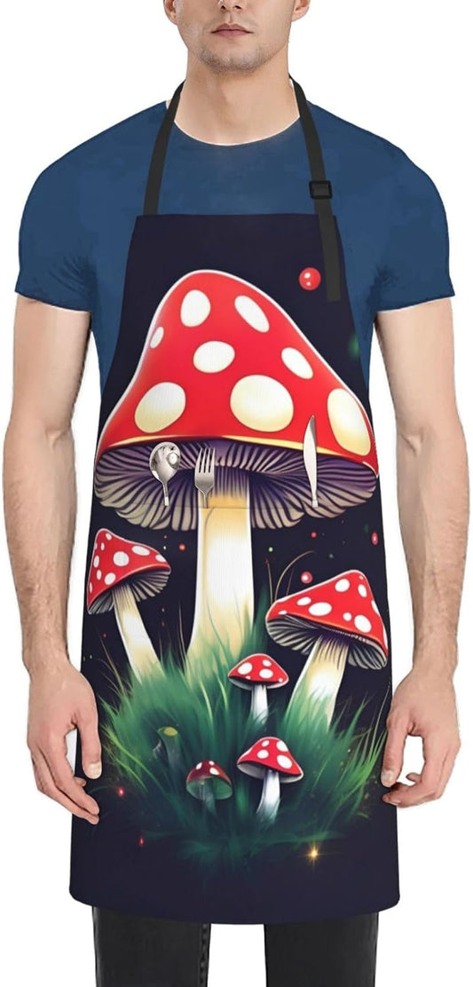 Magic Mushrooms print Waterproof apron with pocket adjustable cooking apron for adult kitchen bibs to bake