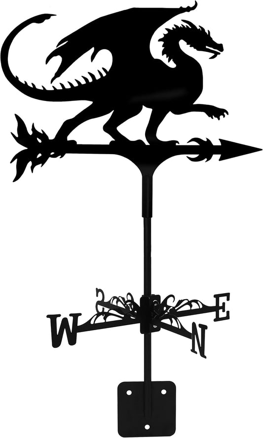 Dragon Wind Weathervanes for Roofs Mount, Mini Weather Vain Vein with Creative Shapes & Metal Material for Sheds, Courtyard & Garden Fence Decoration Outdoor (Black, 1PC)