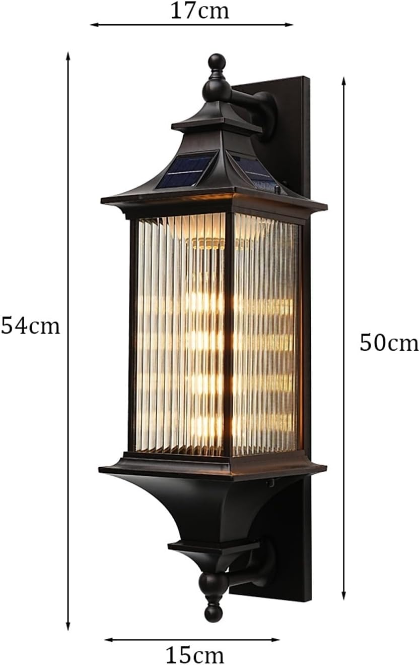 Solar Outdoor Wall Sconce Vintage Exterior Wall Lamp Glass Wall Lantern Waterproof Aluminum Outdoor Wall Light Wall Mounted Porch Light Fixture for Patio Garden Entryway Yard Cottage