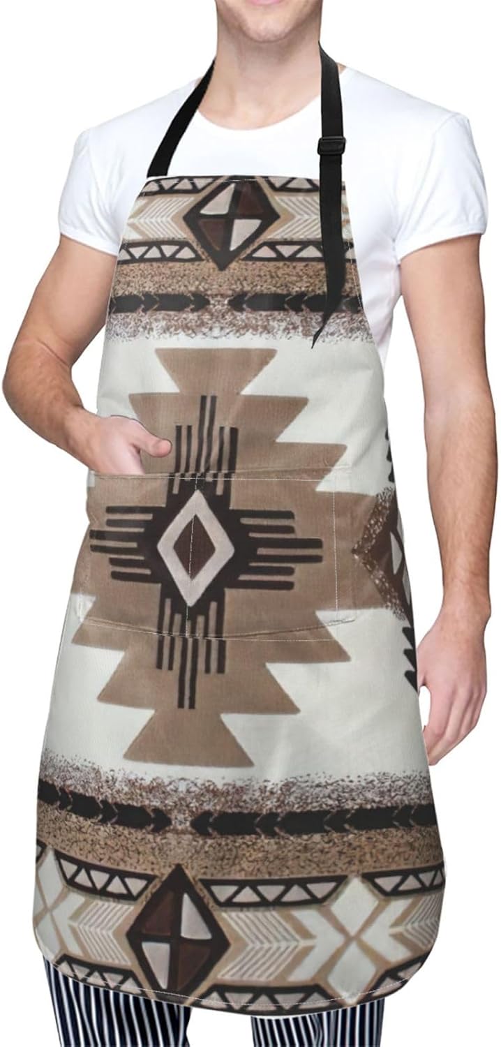 Native American Print 28x33 In Adult Kitchen Apron with Pockets Versatile Chef Smock for Cooking Baking