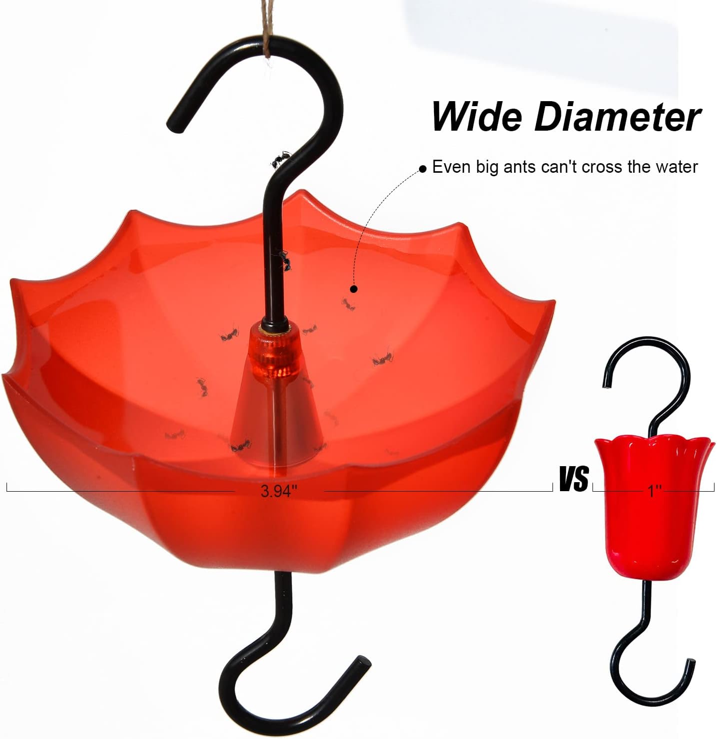 Ant Moat for Hummingbird Feeders and Oriole Feeders, 5 OZ x 2 Pack Red Umbrella Hanger Ant Guard with Large Capacity and Hooks