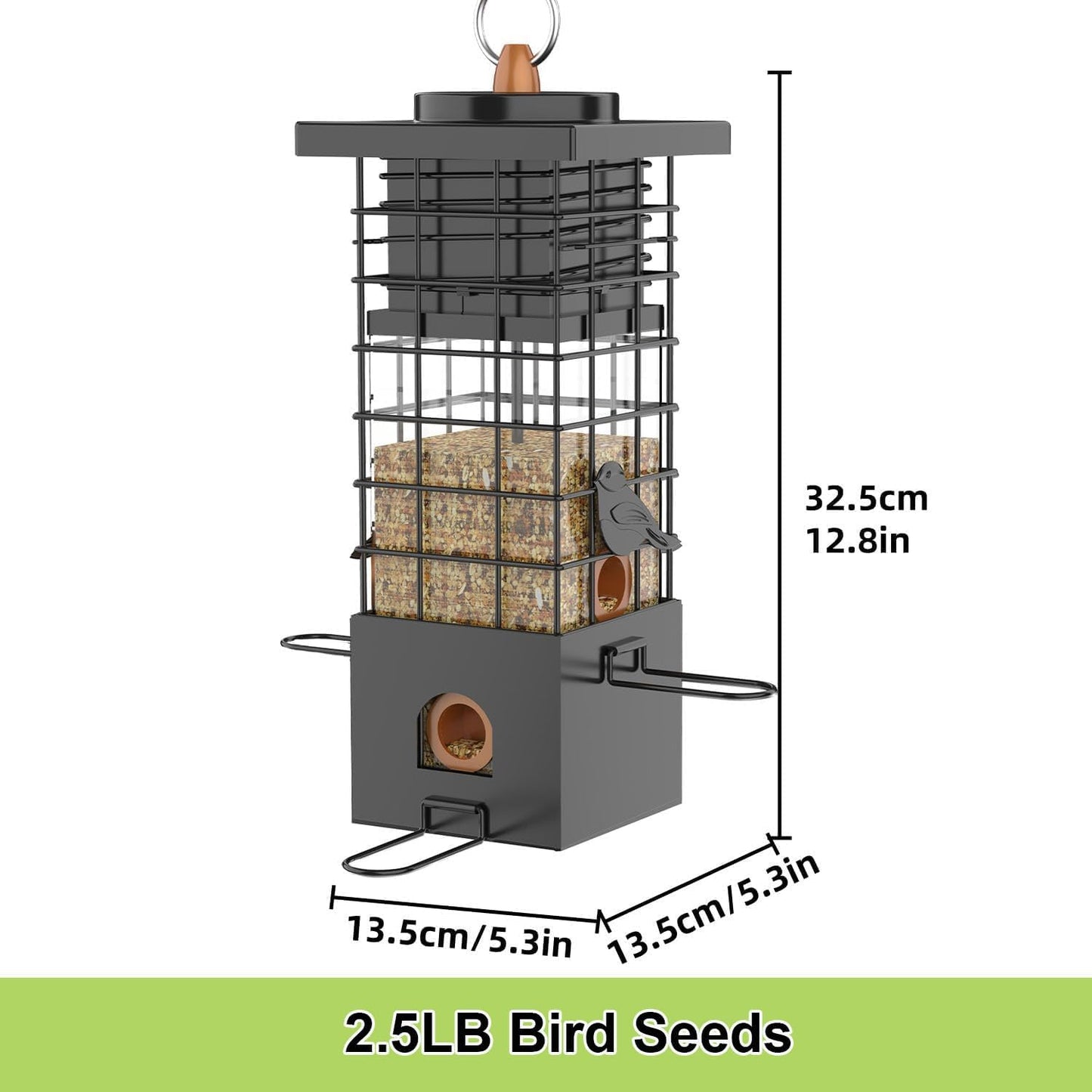 KRUOO Heavy Duty Metal Squirrel Proof Bird Feeder, 2.5LB Large Capacity, Weather Resistant, Easy Refill & Clean, Hanging Wild Bird Feeder for Finch Cardinal Chickadee Outdoor Garden