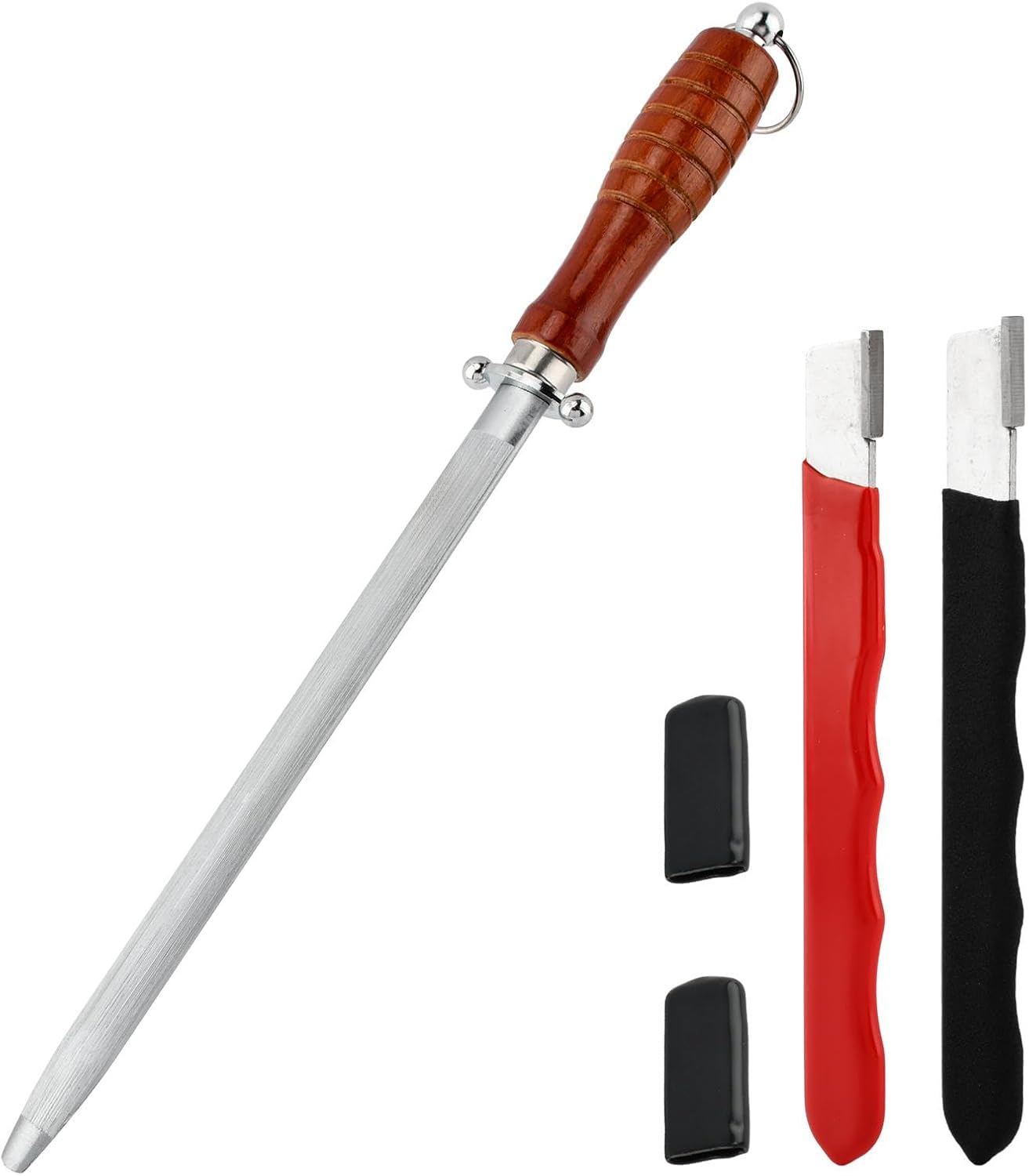 Professional Knife Sharpener Steel Rod Set, 10 inch Honing Rod with No