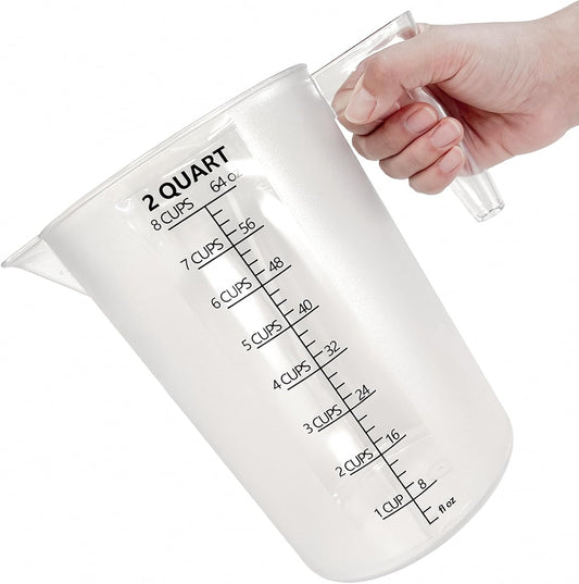 Plastic Measuring Cup with Handle, Pool Chemical Measuring Cup, Plastic Measuring Pitcher for Liquid Mixing, Pouring, Lawn Care, Pet Food, Motor Oil, Laboratory and More (64, Fluid Ounces, 2000ml)
