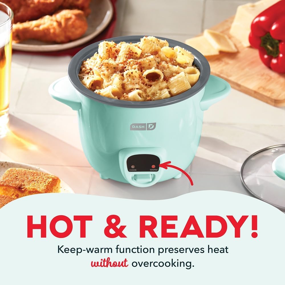 Dash Mini Ceramic Rice Cooker - Designed for Single-Serve Cooking - Compact Rice Cooker with Nonstick Removable Pot, Keep Warm Function & Easy-to-Clean Sleek Design - Aqua Ceramic