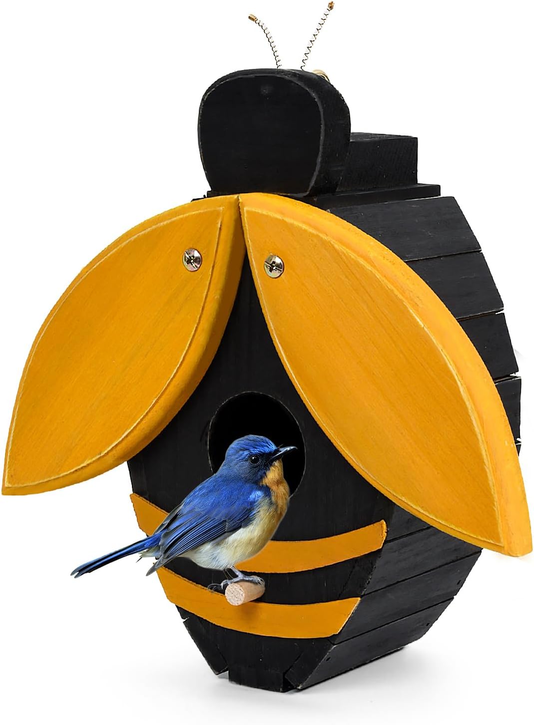 Bee Shaped Wooden Birdhouse - Handmade Bird Houses for Outside - Cute Bee Design for Garden Decoration