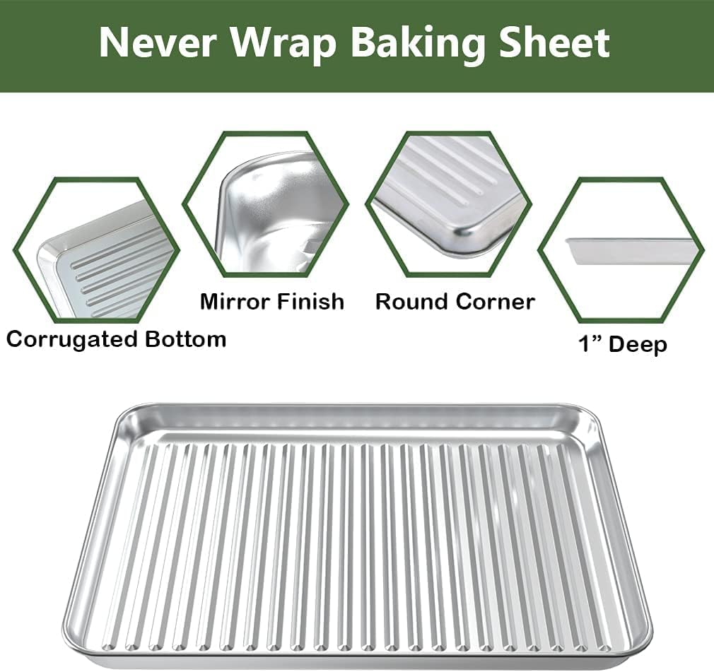 ROTTAY Baking Sheet with Rack Set (2 Pans + 2 Racks), Stainless Steel 