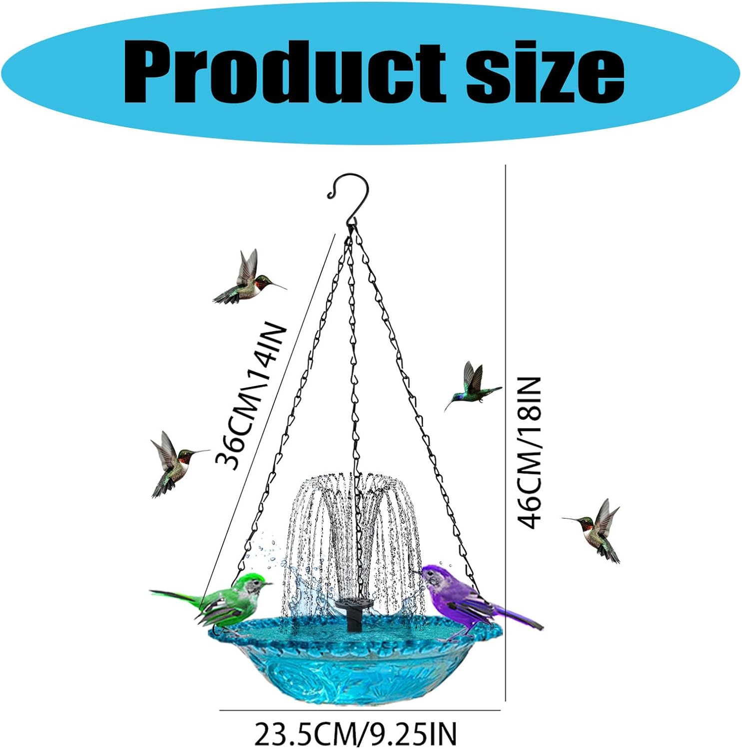 Decorative Solar Power Bird Bath Bowl for Garden Yard Balcony Birdwatc