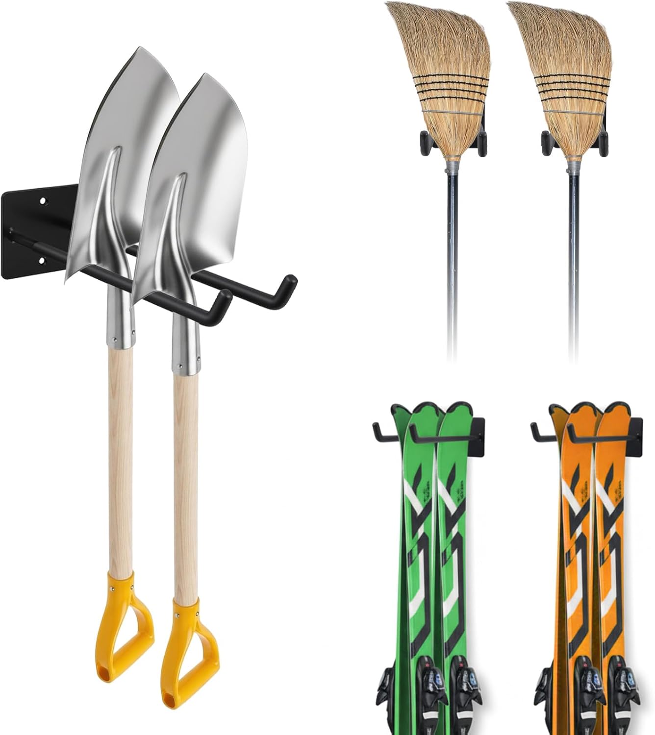 14 Inches Extra Large Garage Hooks, 4 Pack Heavy Duty Tool Organizer Wall Mount Hangers, Long Utility Storage Hooks for Car Tires, Chairs, Ladders, Ropes, Garden Tools, Power Tools