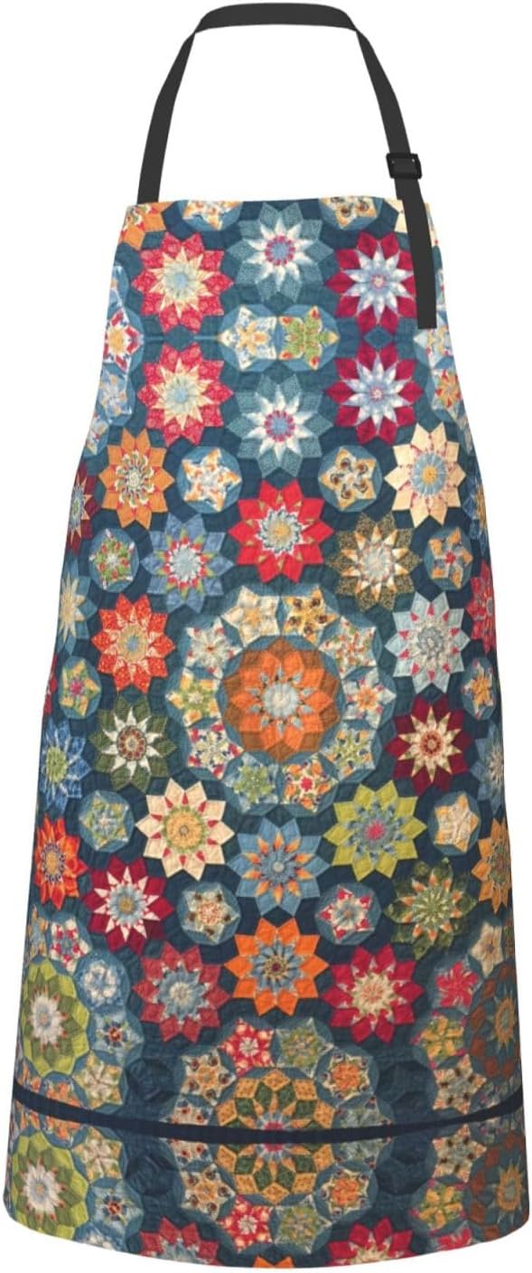 Bohemian Flower Print 28x33 In Adult Kitchen Apron with Pockets Versatile Chef Smock for Cooking Baking