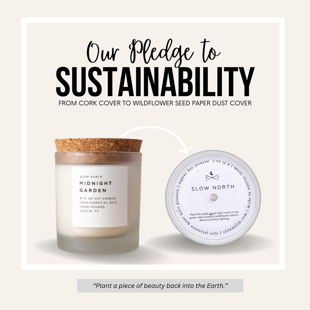 Slow North Midnight Garden Candle - Essential Oils and Pure Soy Wax Candle in a Reusable Frosted Glass Jar - A Unique Scented Candle Hand-Poured in The USA (8 oz)