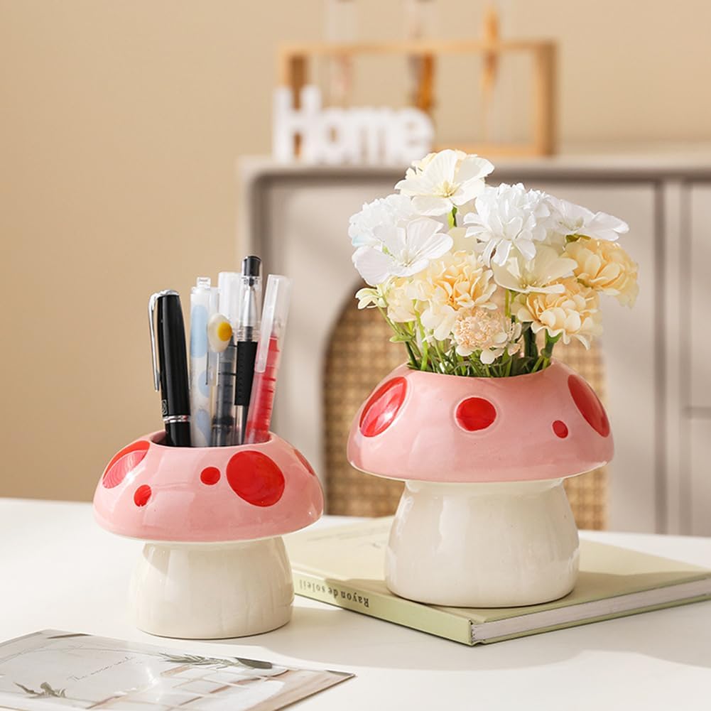 Small Ceramic Planters Succulent Plant Pots Cute Mushroom Shaped Planters,Flower Pots,Cactus Pots,Home Decor Garden Decor(Plants not Included),Pink1