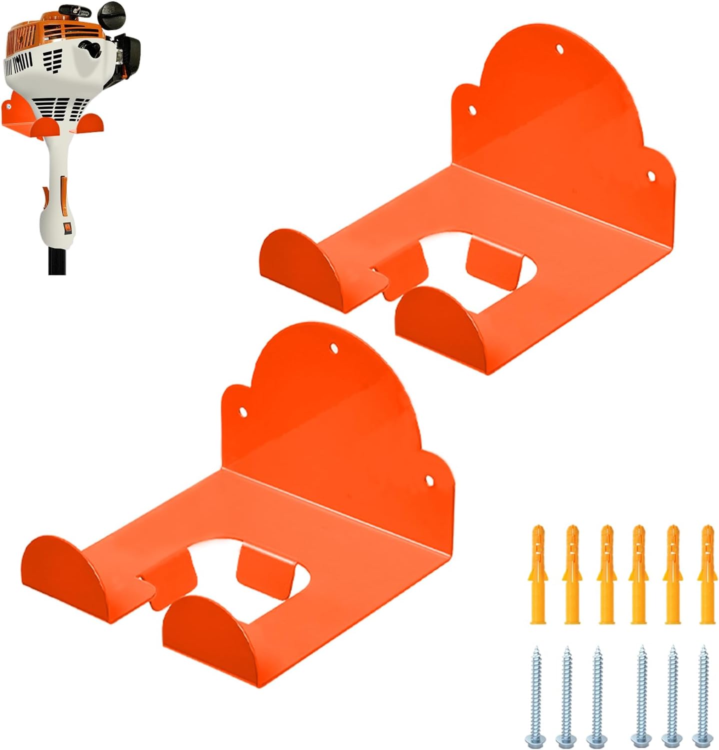 Garage Organizer Trimming Rack Kit, Weed Eater Hanger - Garage Wall Bracket, Suitable for Hanging Storage Tools in Sheds and Gardens (Orange,2 Pack)