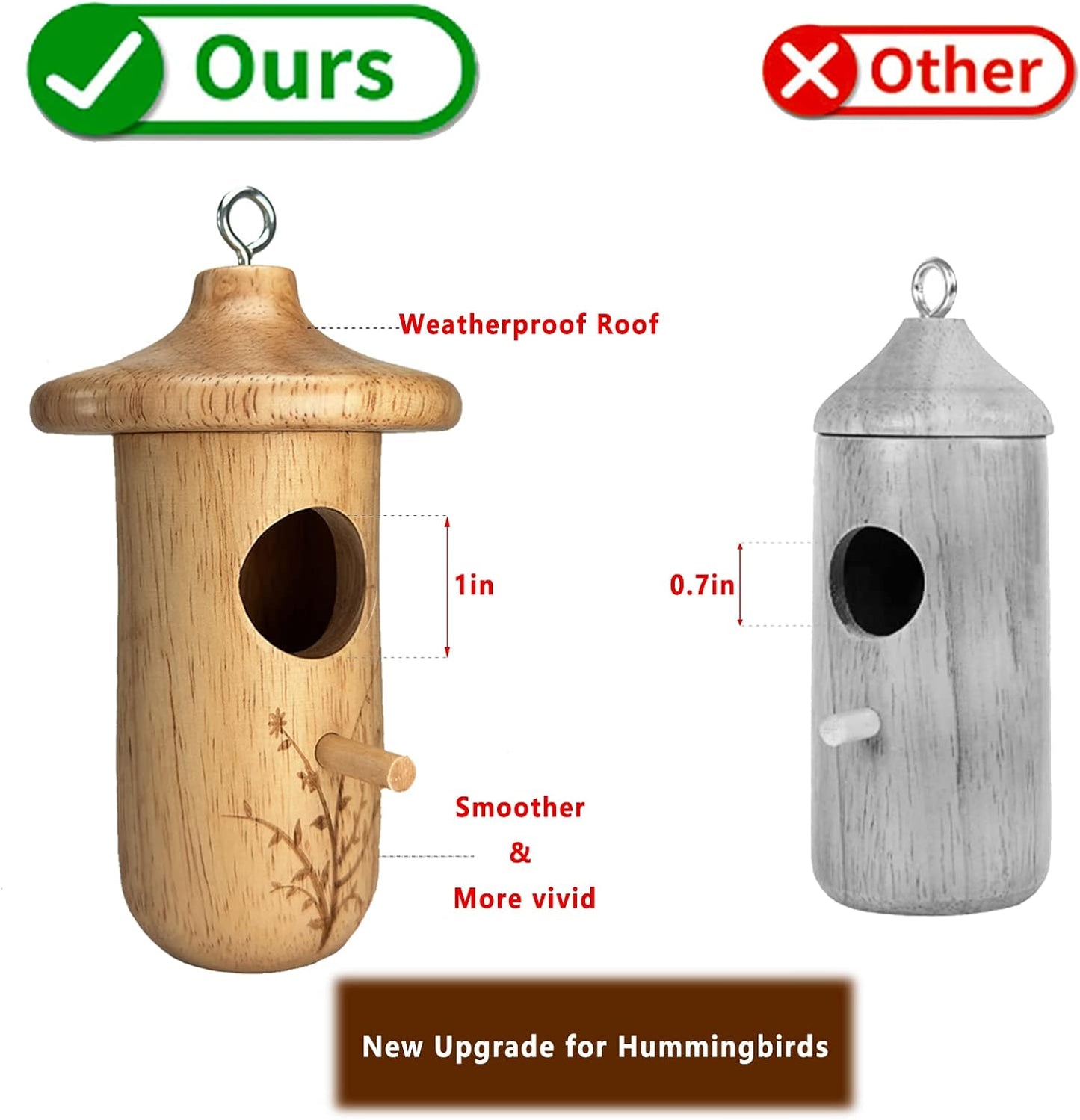 Hummingbird House, 3Pcs Humming Bird House for Outside Hanging, Natural Wooden Hummingbird Nest, Gardening Gifts Home Decoration