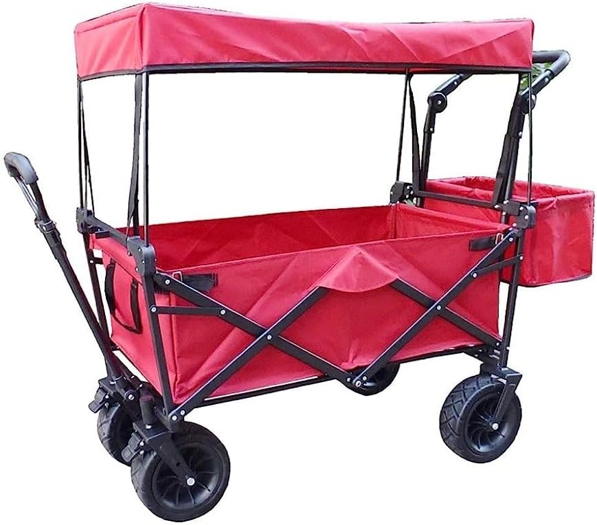 Handcart, Folding Portable Trolley Cart with Canopy, Multifunction Shopping Cart Heavy Duty Wagon for Outdoor/Camping/Mall, Children's Luggage Cart, Load: 150Kg/Black