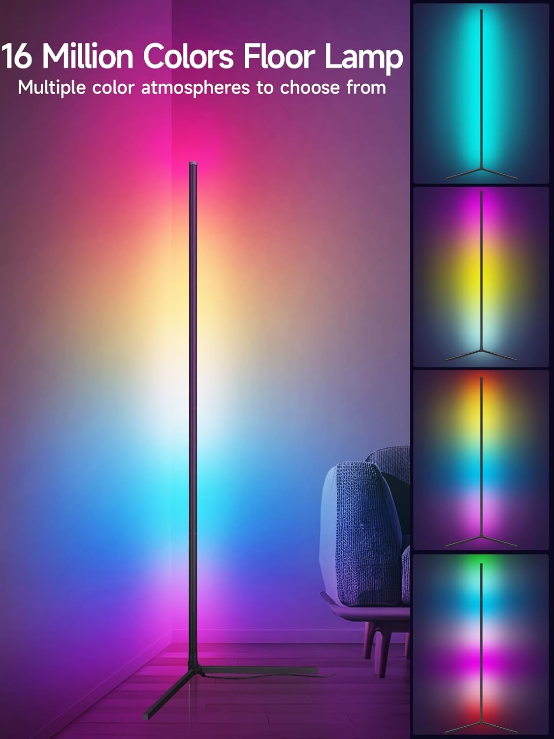 Corner Floor Lamp, RGB LED Corner Lamp with Music Sync, Smart App and 