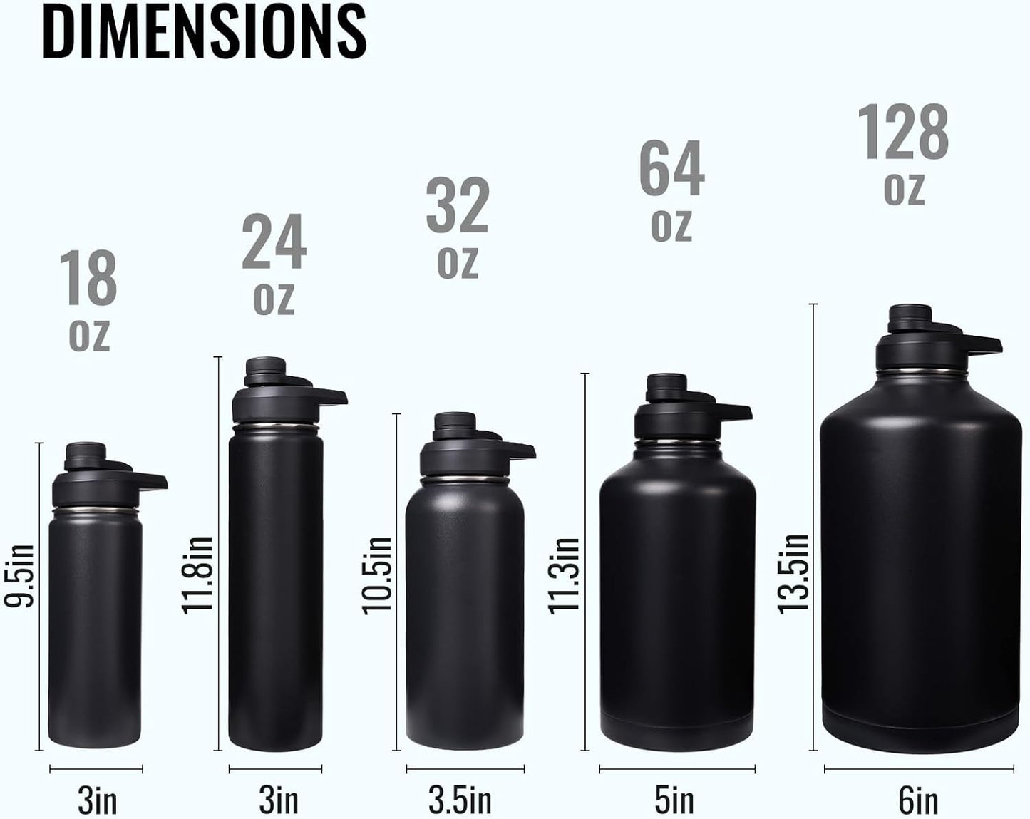 24 oz Insulated Water Bottle with Handle, 304 Stainless Steel Water Bottles with Wide Mouth, Double Wall Vacuum Sports Water Bottle, BPA Free, Keep Cold and Hot, Black | with Handle, Water Bottles, Wide Mouth, Double Wall Vacuum, Sports Water Bottle, BPA