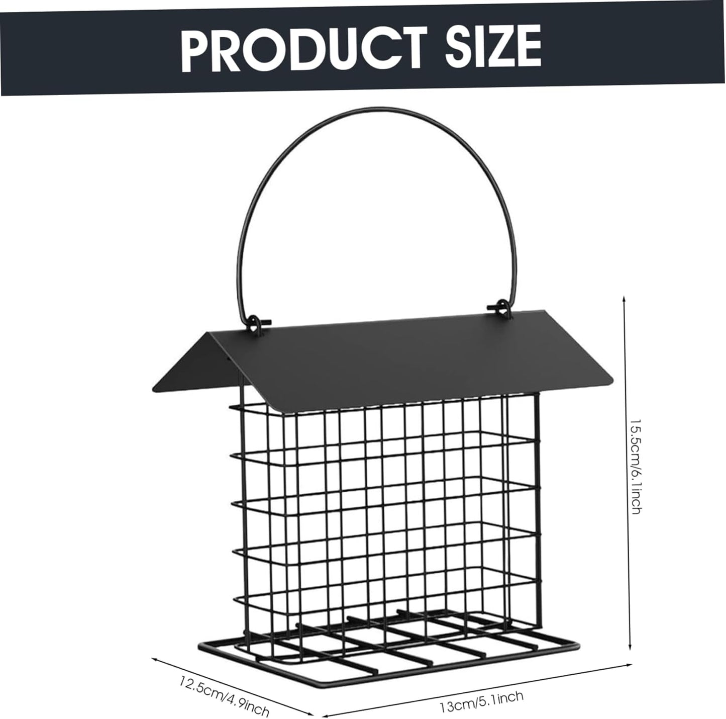 Hanging Bird Feeder Metal Squirrel-Proof Weatherproof Bird Feeders for Outside Large Capacity Wild Birds Feeder with Roof Black Hanging, Feeders for Outdoors, Fe