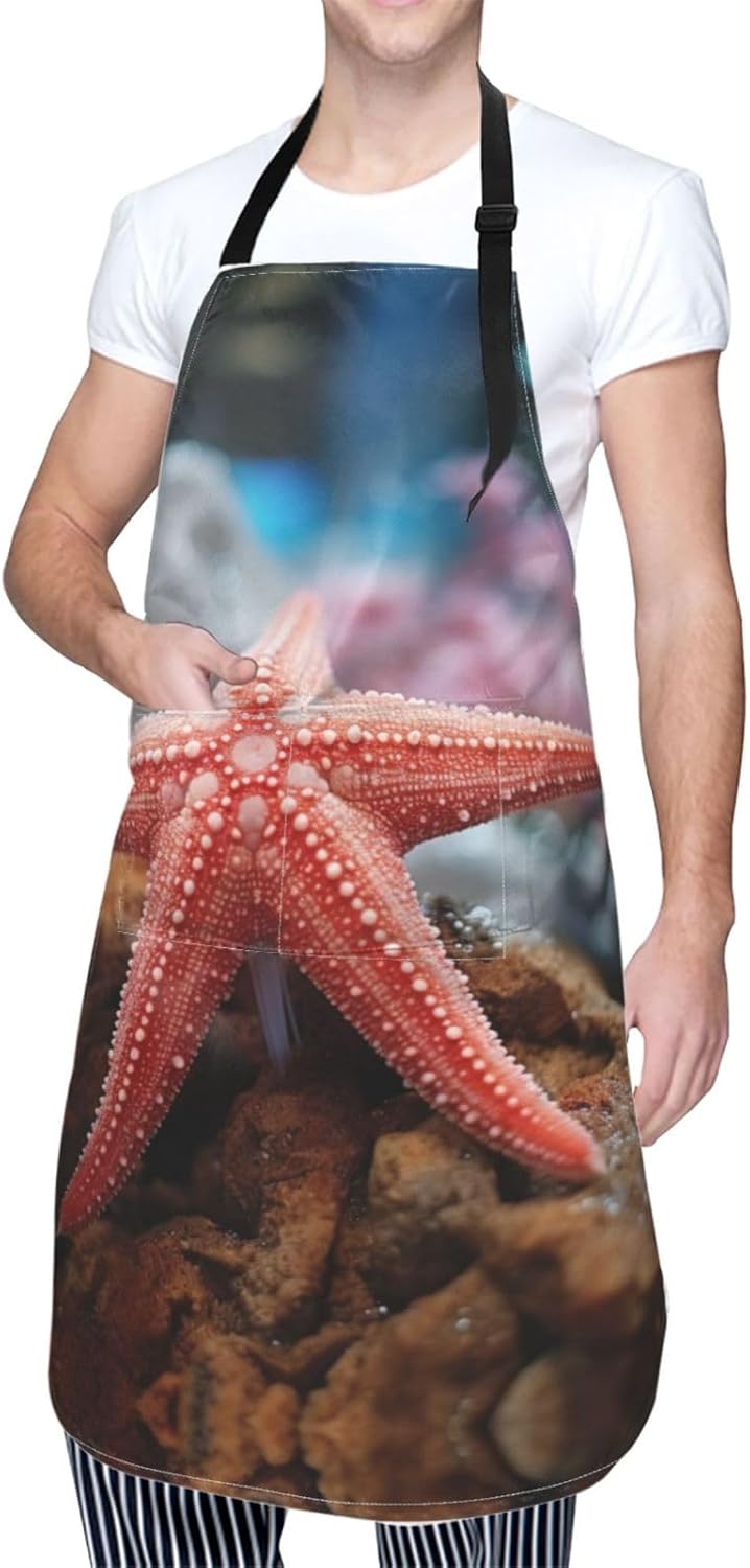 Umbrellas Starfish print Waterproof apron with pocket adjustable cooki