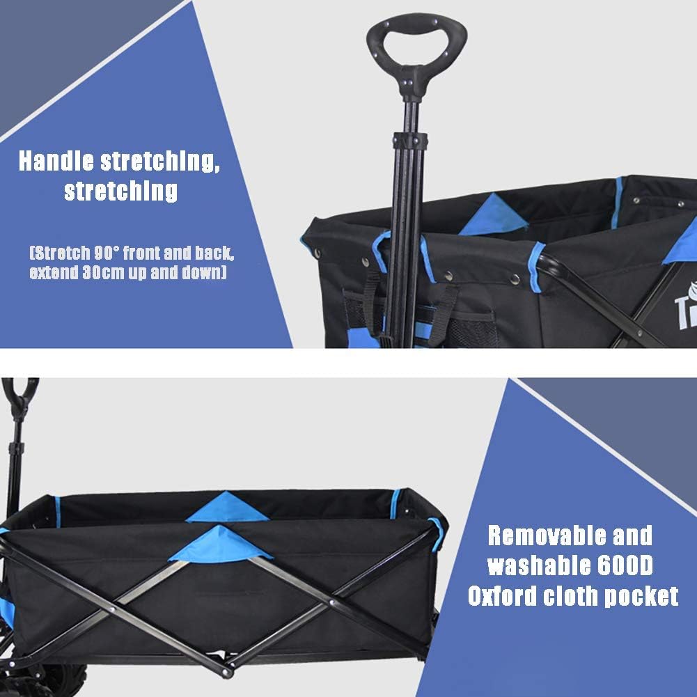 Foldable Wagon, All-Terrain Wheel Garden Cart Portable Dual-Brake Telescopic Pull Rod Multi-Speed Adjustment Pusher Rear Wheel Rotary