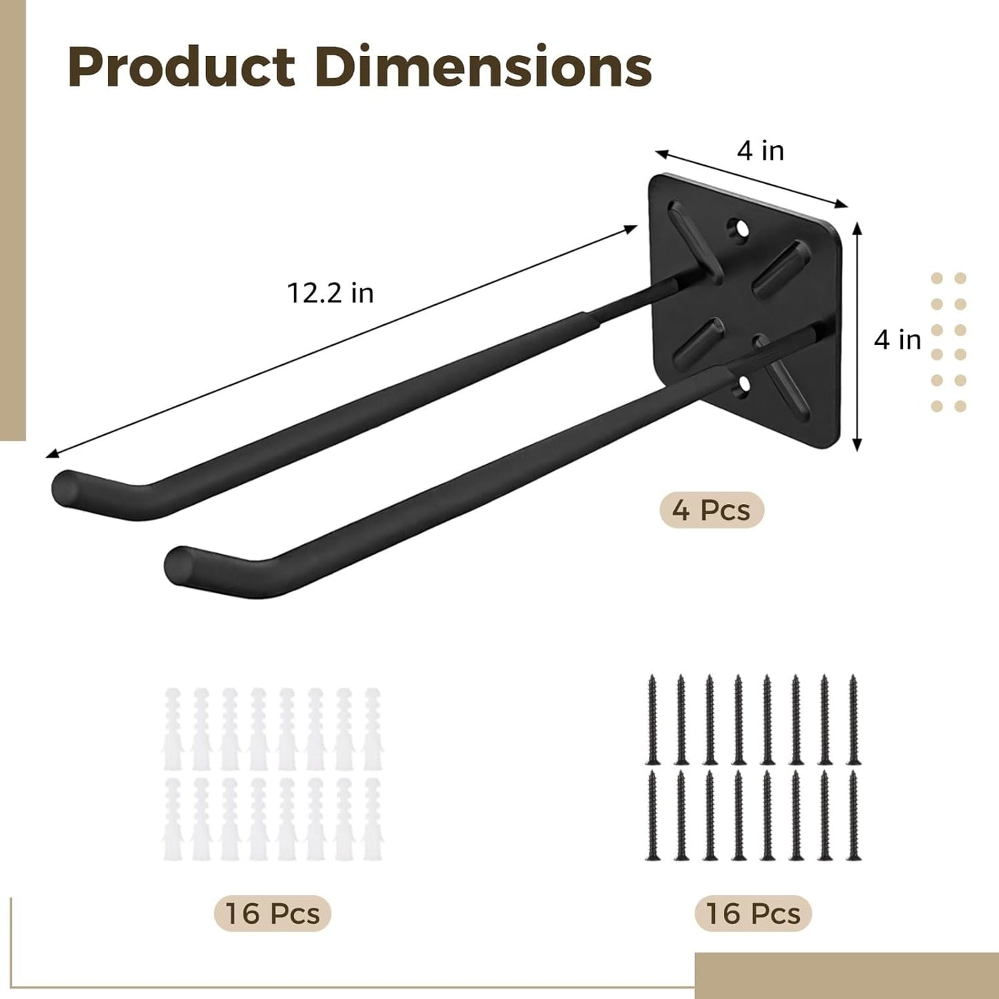OMISTAR 4 PCS Heavy Duty Garage Hooks, 12.2 in Wall Mount Long Hangers with Non-Slip Coating, Strong Metal Hooks for Chairs, Power Tools, Garden Tools, Ladders, Tires, Garage Organization