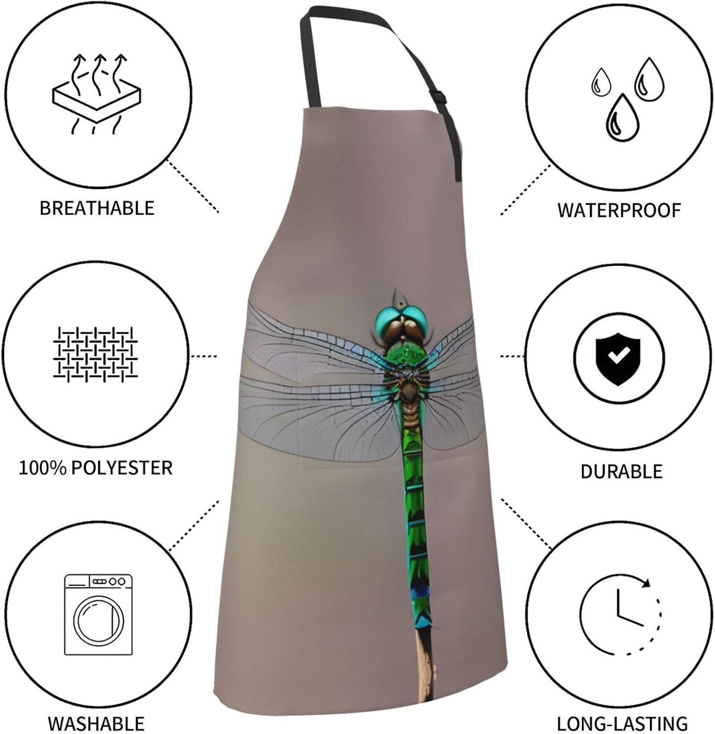 Dragonfly print Waterproof chef's apron with pocket apron for kitchen cooking baking barbecue and gardening