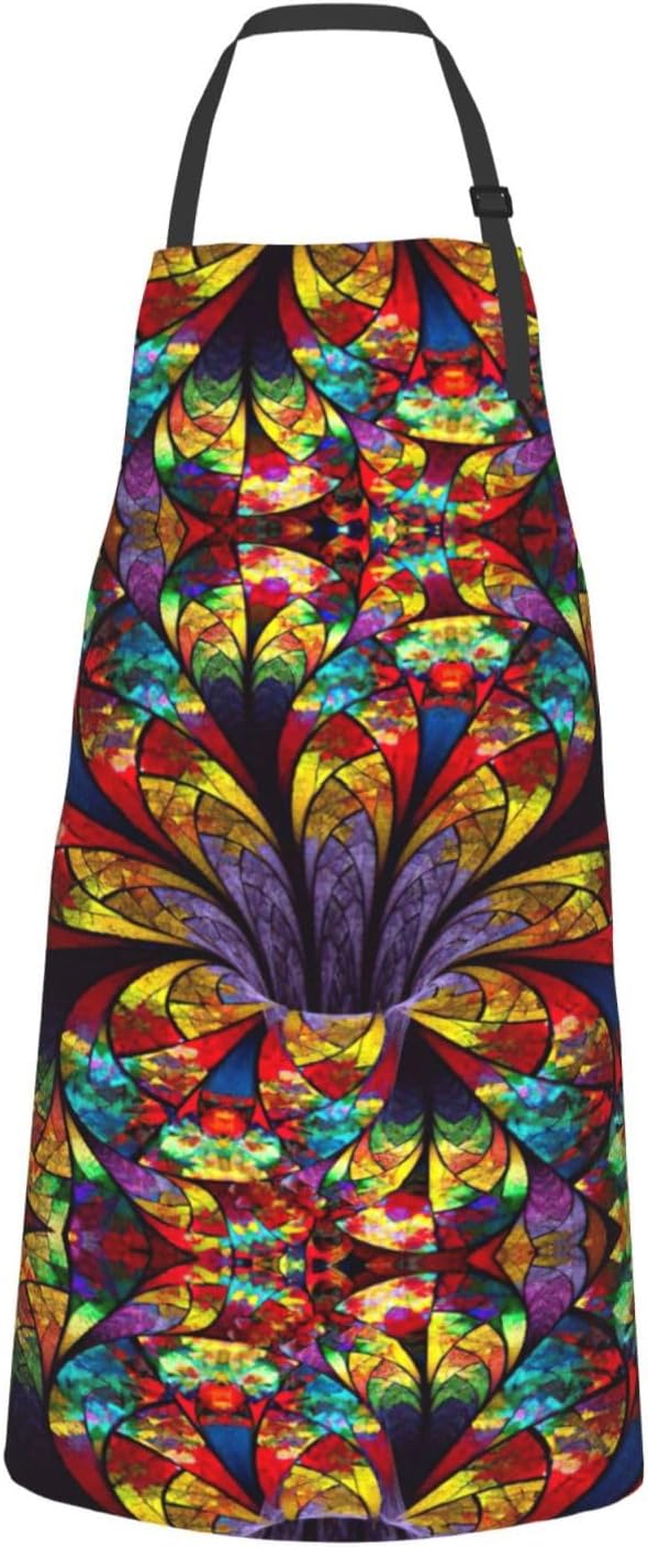 flower stained glass Print Laundry apron 28x33 In Waterproof Kitchen Apron with Pockets for Cooking Baking
