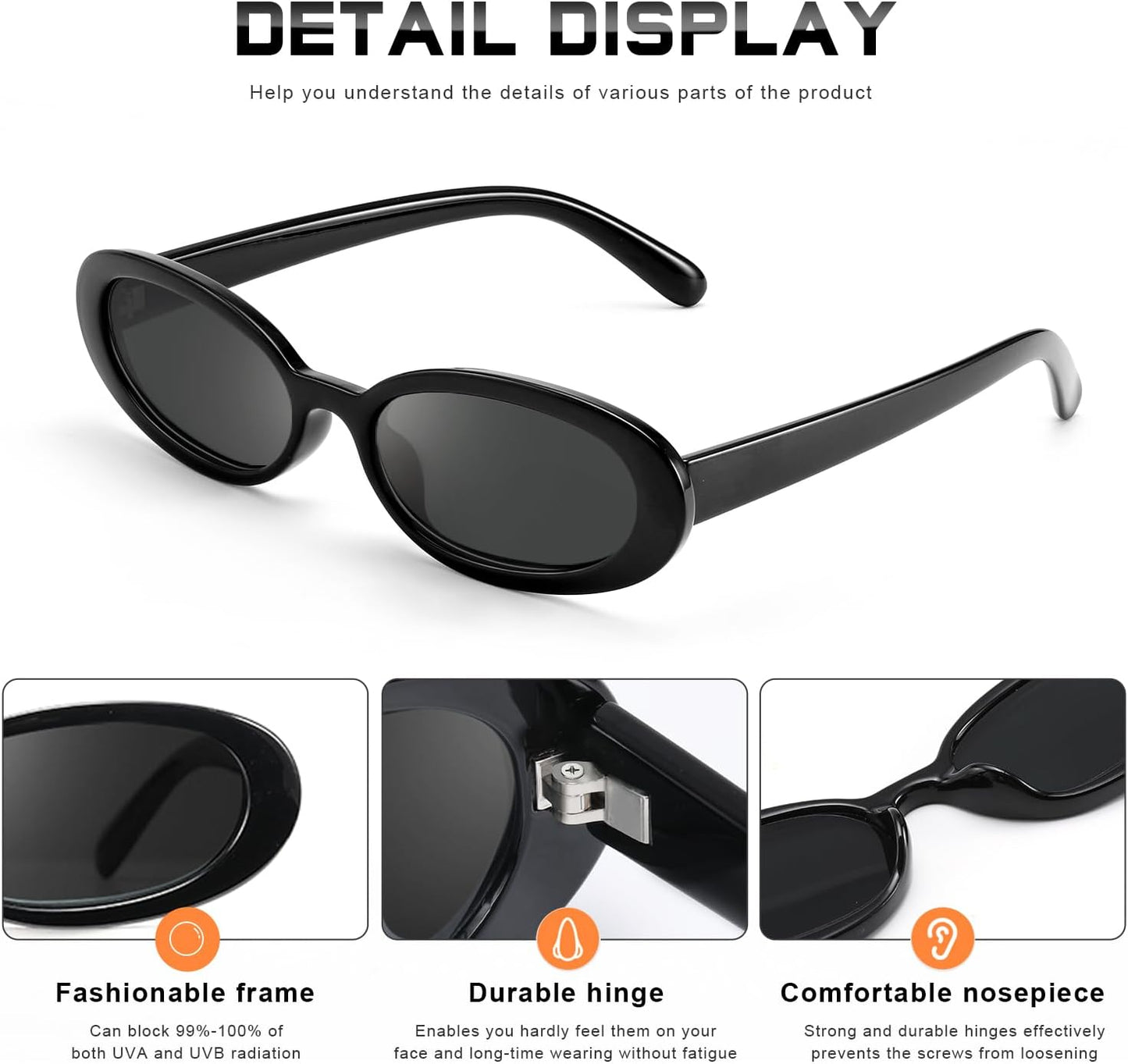 DANAMY Sunglasses Womens Retro Oval Sunglasses for Women Men Fashion S