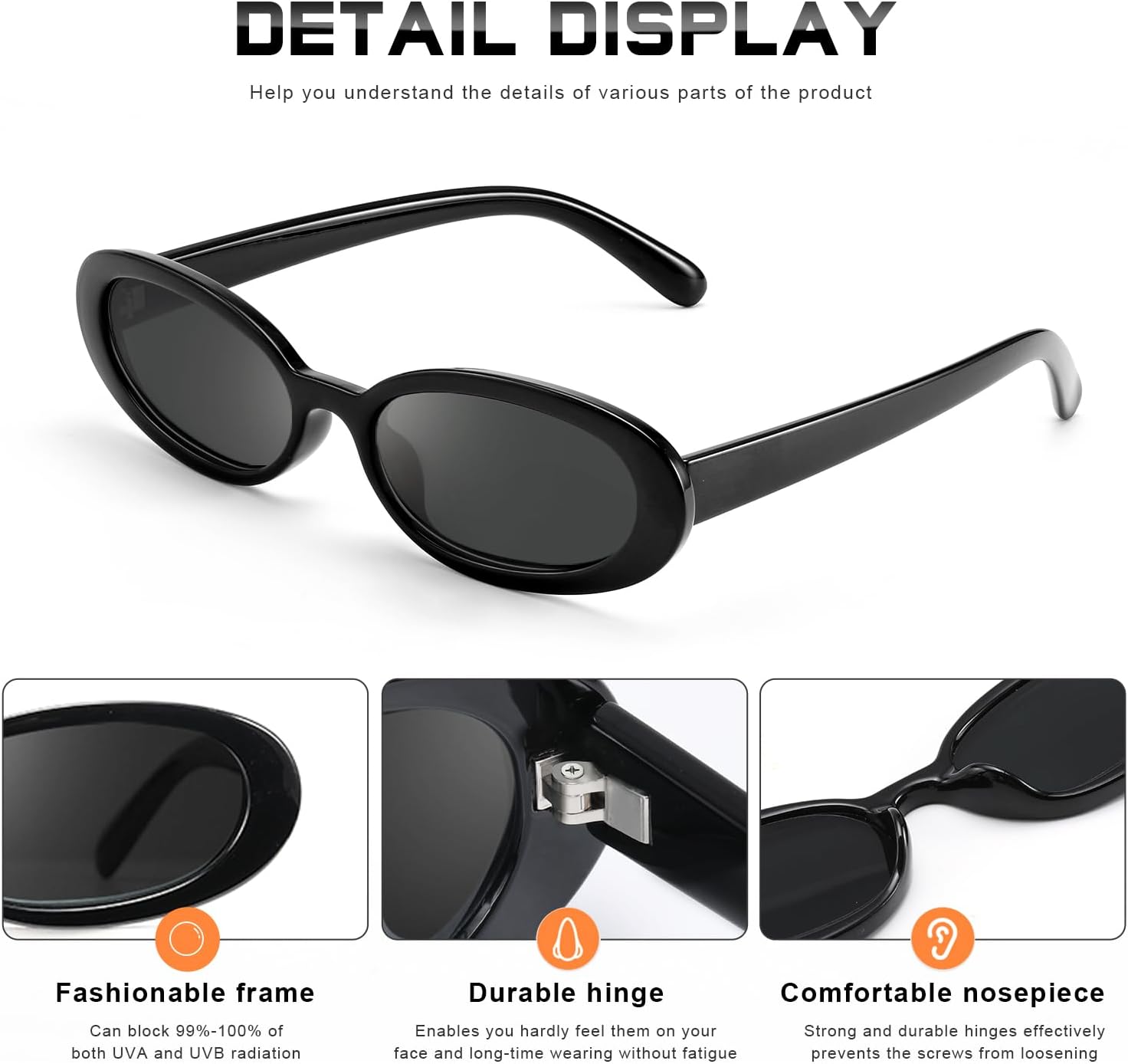 DANAMY Sunglasses Womens Retro Oval Sunglasses for Women Men Fashion S