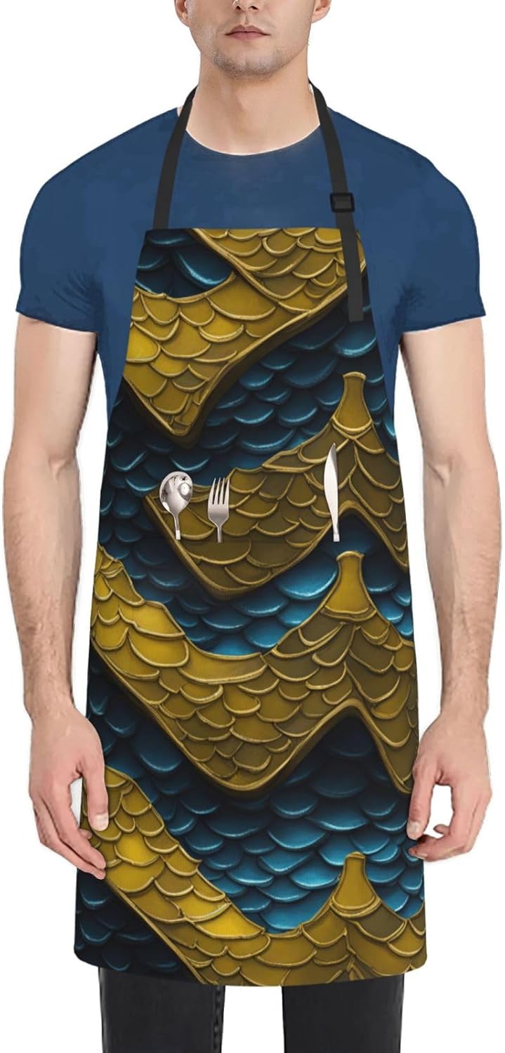 YANYU Dragon Scale Print 28x33 In Kitchen Apron Stylish Chef Apron wit